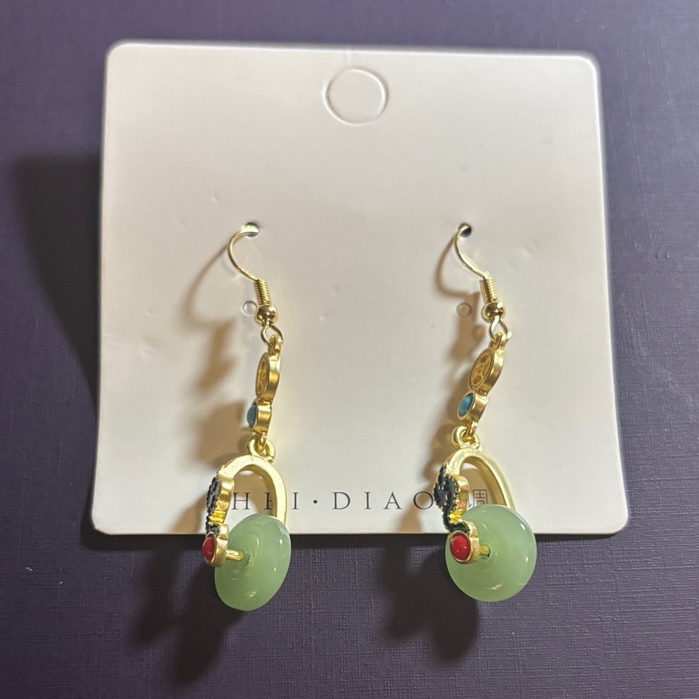 Gold and Green Earrings